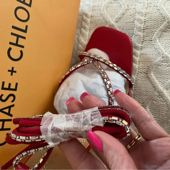 NEW! Chase + Chloe Stiletto Sandals with Wrap Around Ankle Straps Women’s Size 9 - Picture 13 of 15